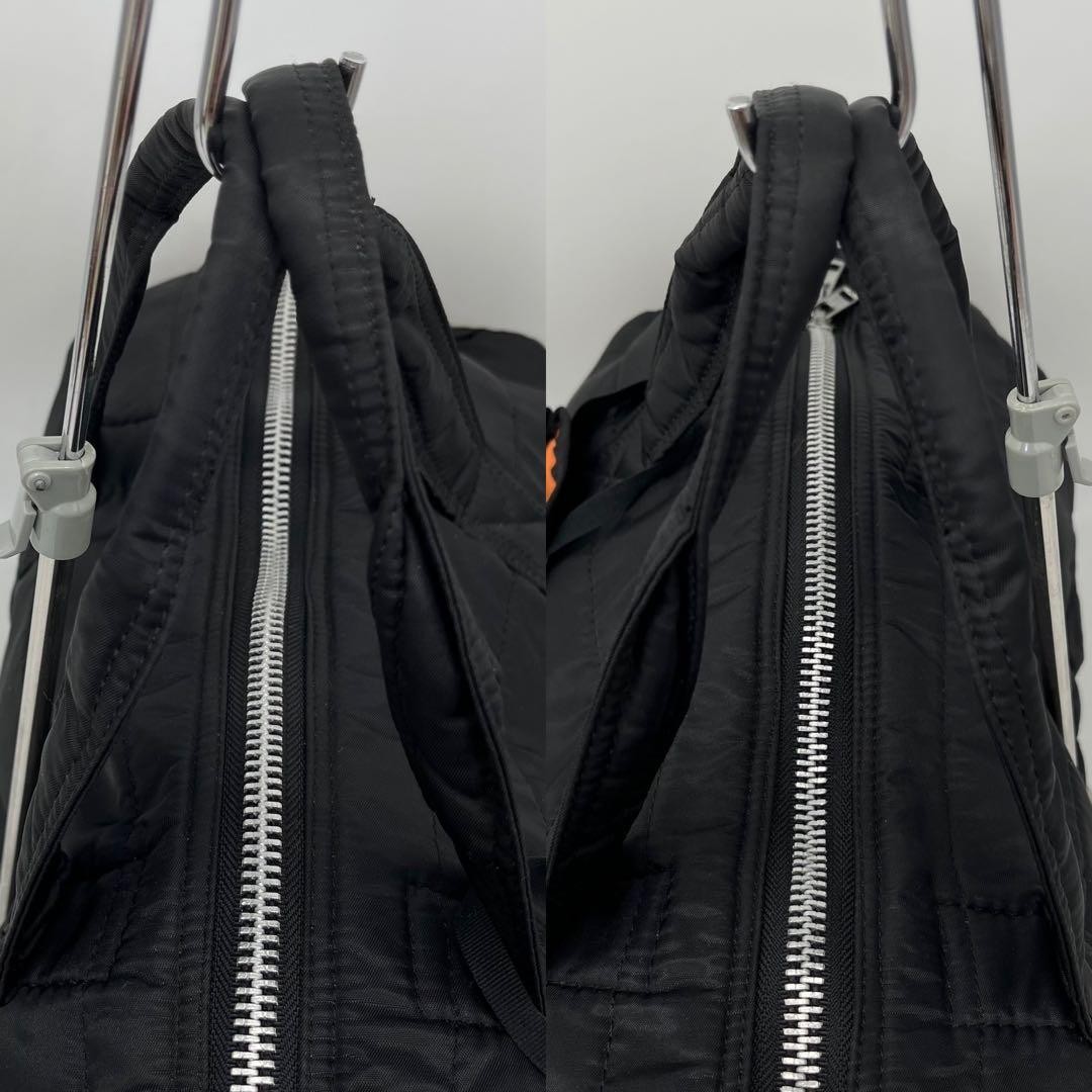 MCM Boston Bag Handbag Large Capacity Black Orange Logo Mens Ladies