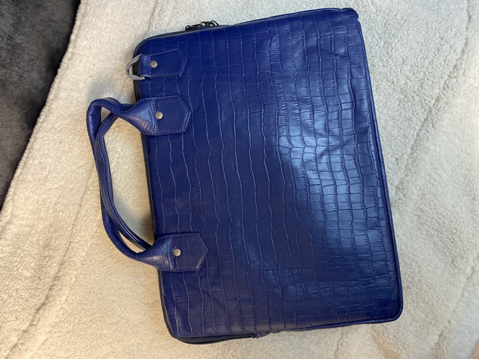 Blue Premium Leather Laptop Briefcase w/ Strap Business Bag Messenger
