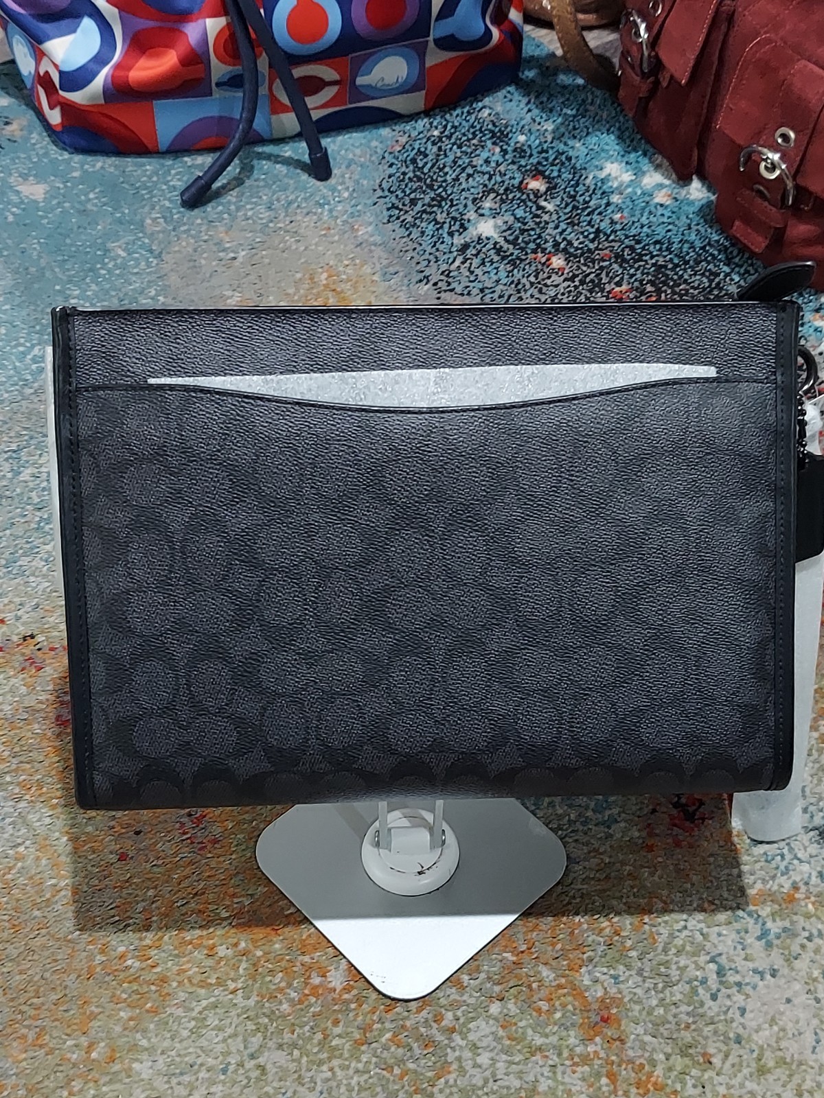 Coach Charter Carry All Pouch Signature Canvas and calf leather Charcoal/Black
