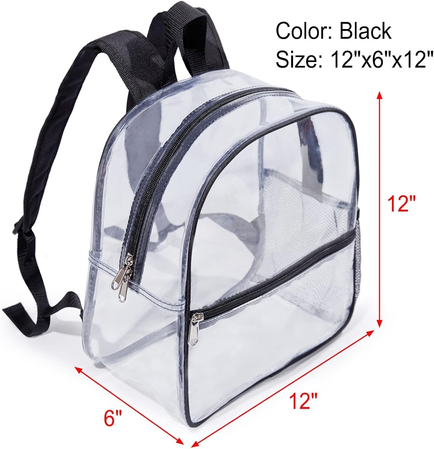Mini Clear Backpack 12″x6″x12″ Stadium Approved See Through Bag Black