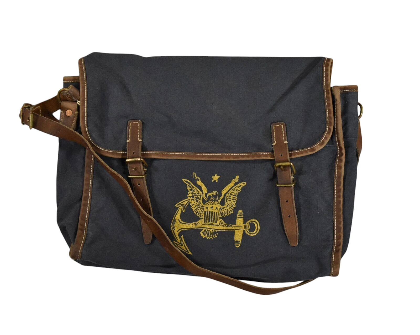 Ralph Lauren RRL Vintage Distressed Canvas Leather Nautical Messenger Bag New