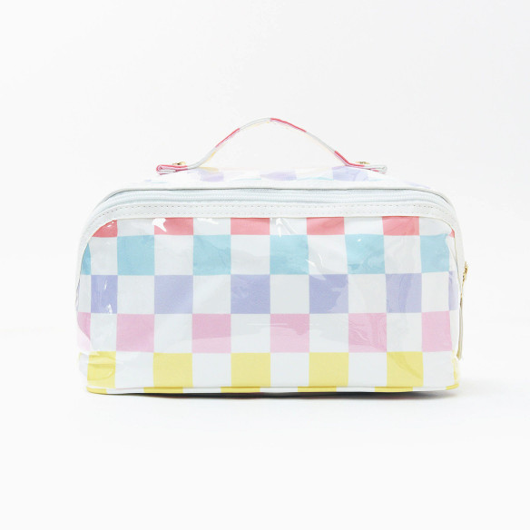 Large Striped Makeup Bag Waterproof PVC Cosmetic Case Travel Toiletry Organizer