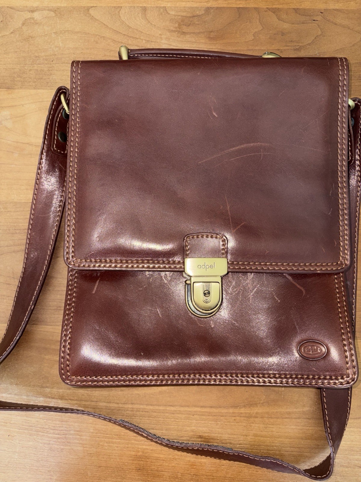 Adpel Brown Messenger Bag for Men with Push Lock Brass Hardware