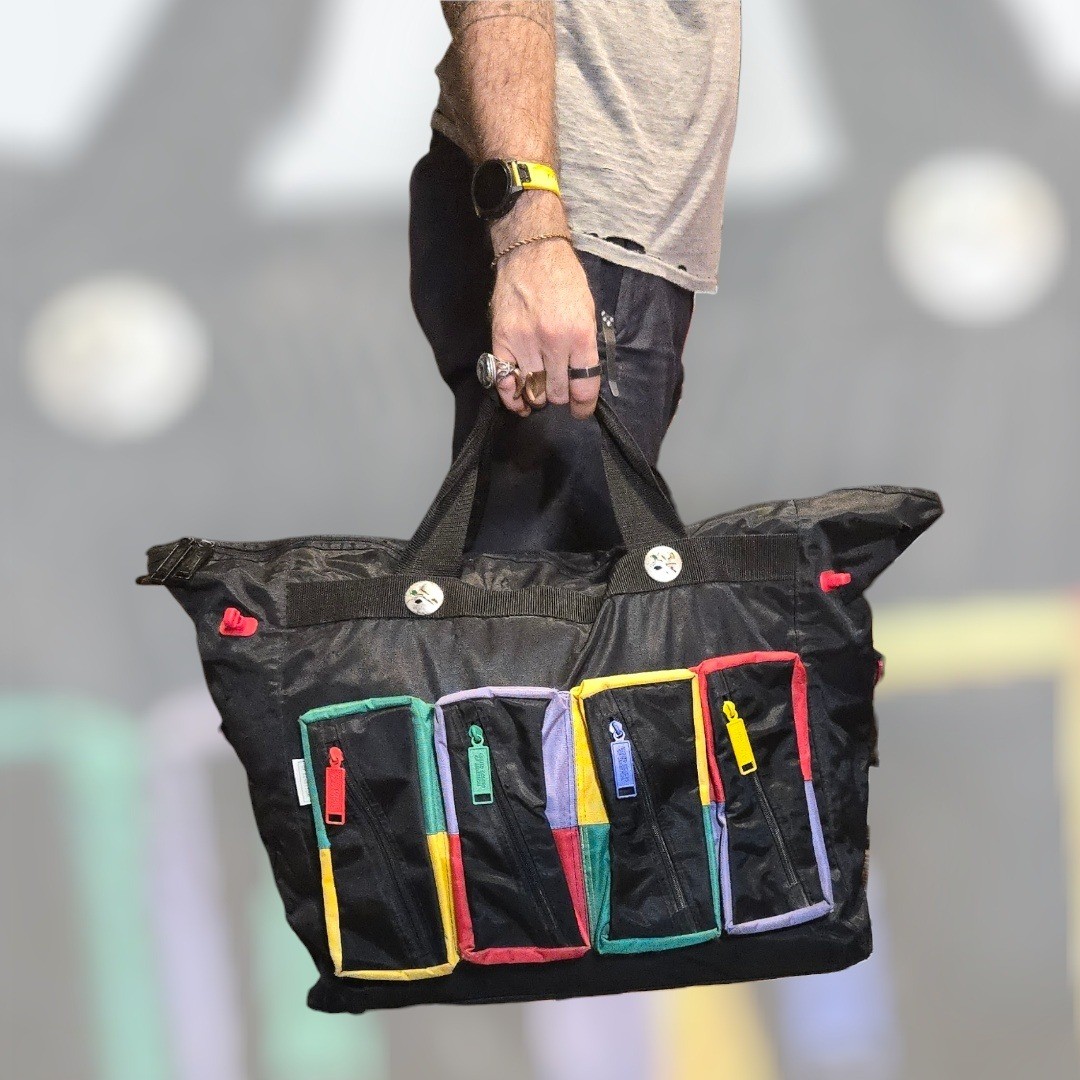 Vtg 1990s United Colors Of Benetton Nylon Duffel Black Logo Colorblock Pockets