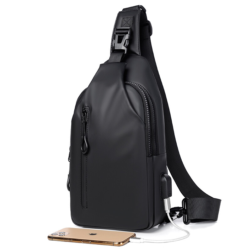 Men’s Sling Backpack Waterproof Anti-theft Shoulder Crossbody Bag Chest USB Port