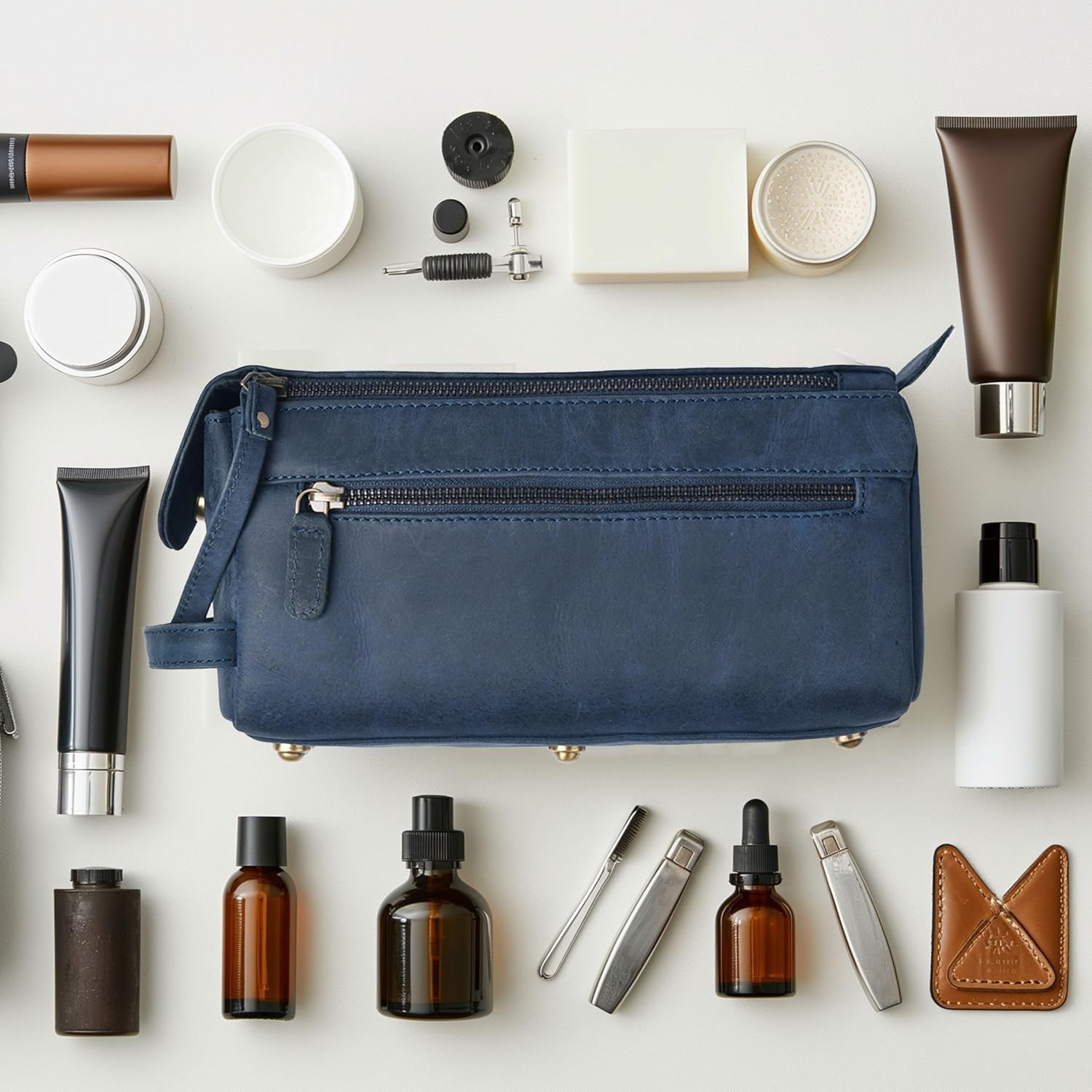 Leather Toiletry Bag Dopp Kit for Men Travel Water-Resistant Shave Bag