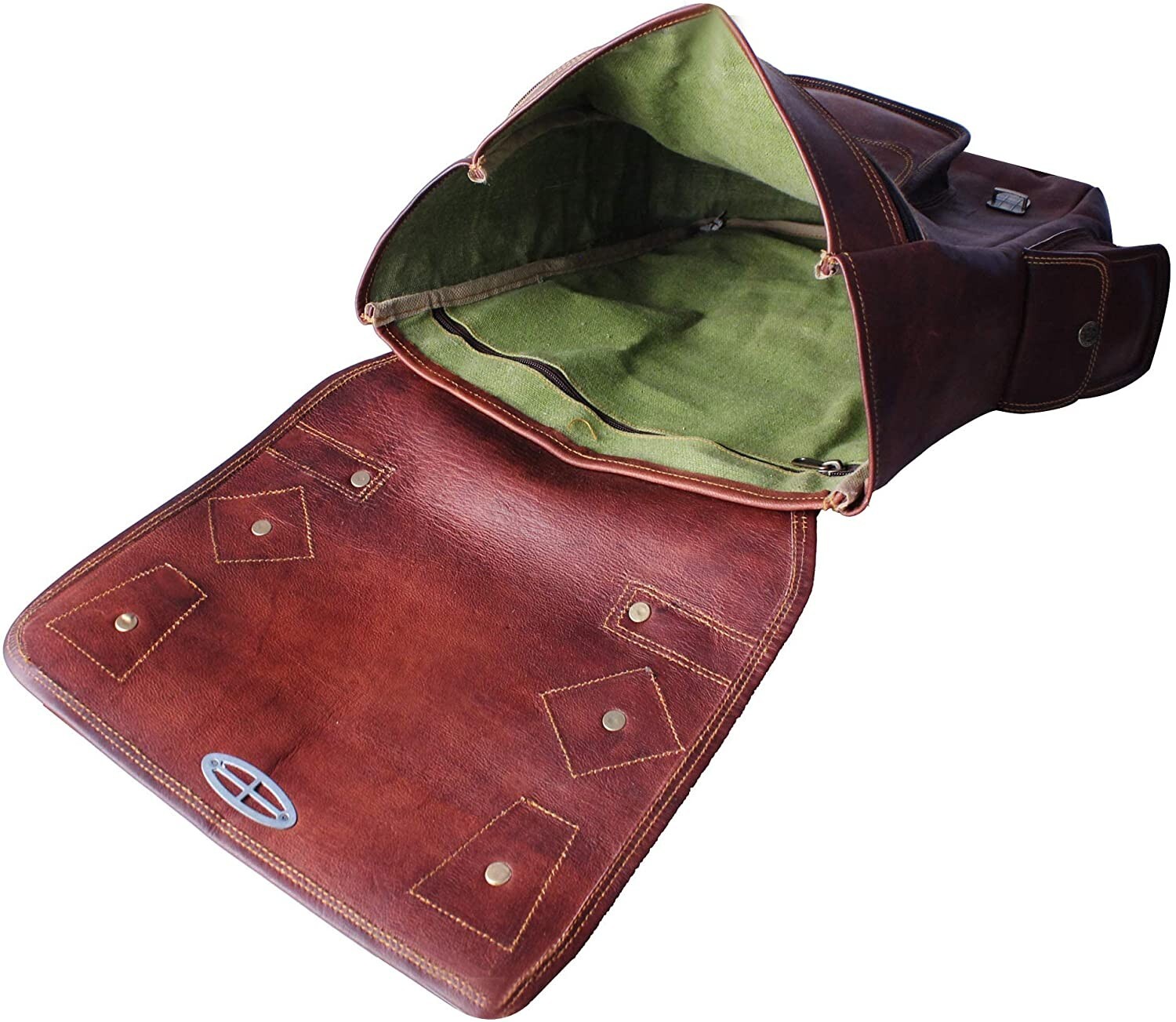 New Brown 16 Inch Leather Backpack For Men Vintage Easy Open Push Lock Backpack