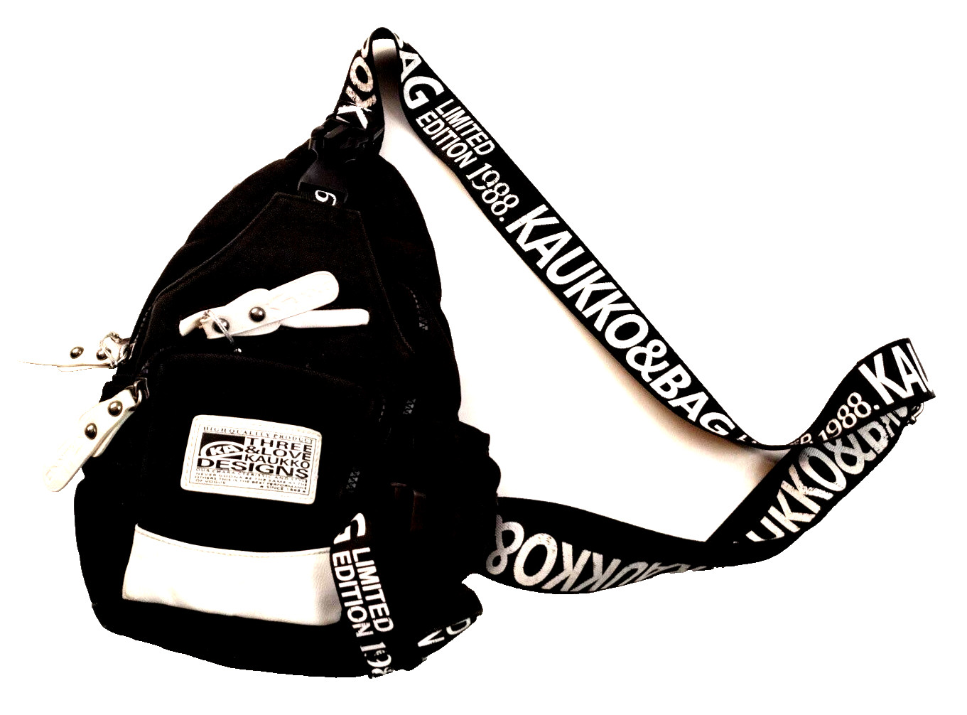 Kaukko &Bag 1988 Three&Love Crossbody Bag Day Pack School Casual Black & White