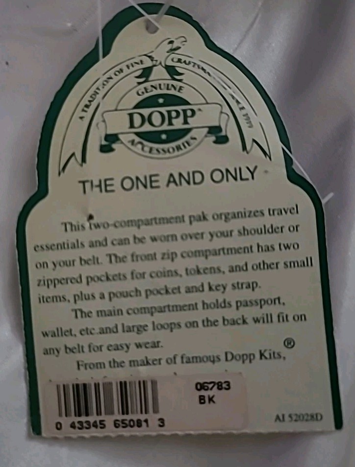 Dopp Personal Pak,NWT~Zip, 2 Compart~Belt Loops~Removable Wrist/ Shoulder Strap
