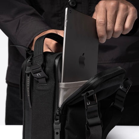 Black Ember KOMPAK Shoulder Bag, Unisex Travel Bag Men Black Nylon Bag