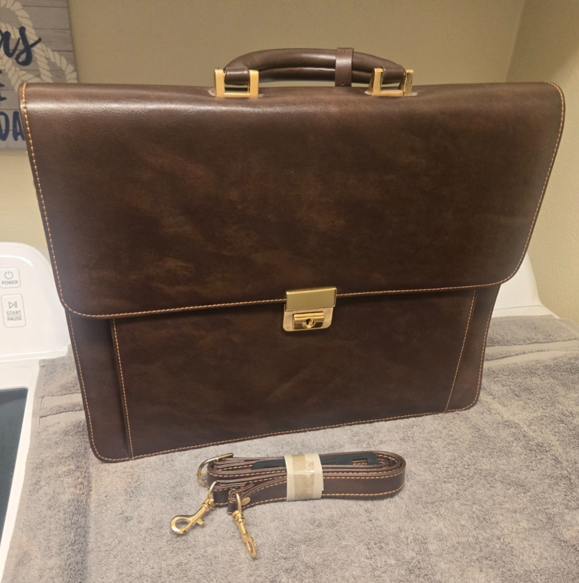 Brown Leather Laptop Briefcase With Key Made In China New