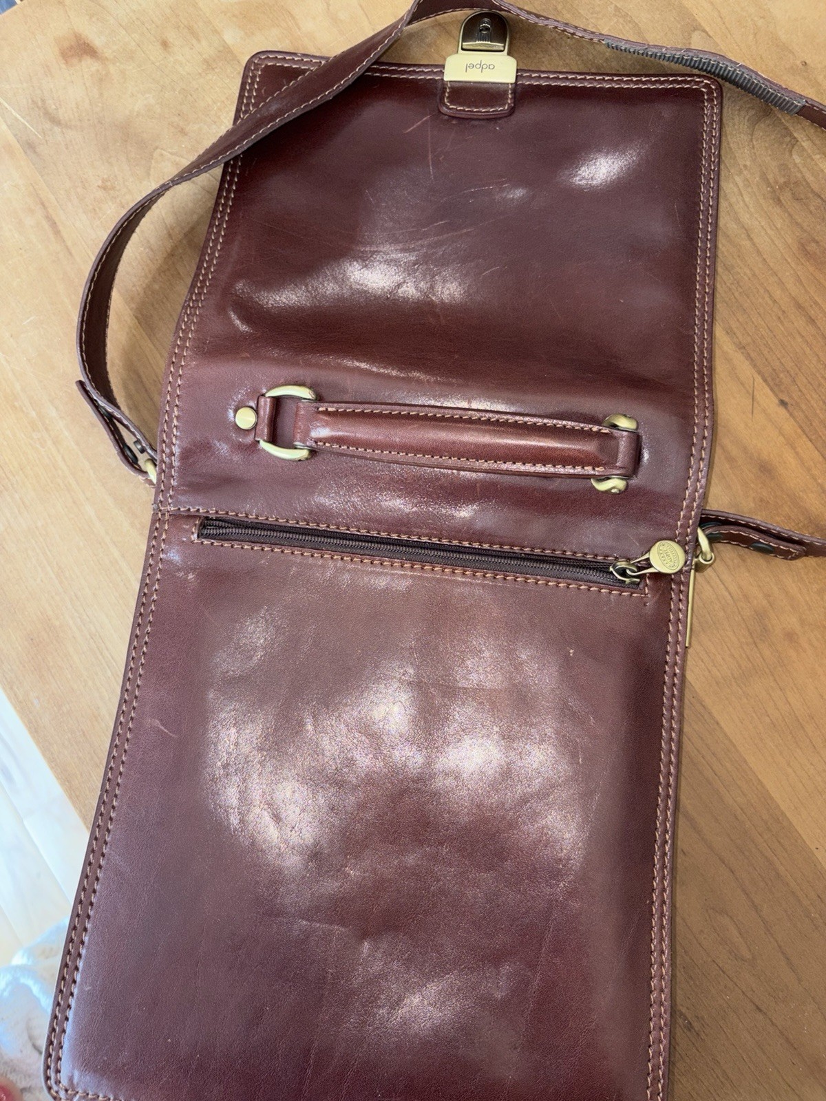 Adpel Brown Messenger Bag for Men with Push Lock Brass Hardware