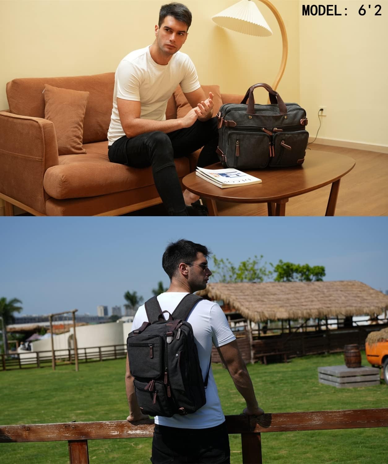 Baosha Convertible Briefcase Backpack 17 Inch Laptop Bag Black-grey Mixed