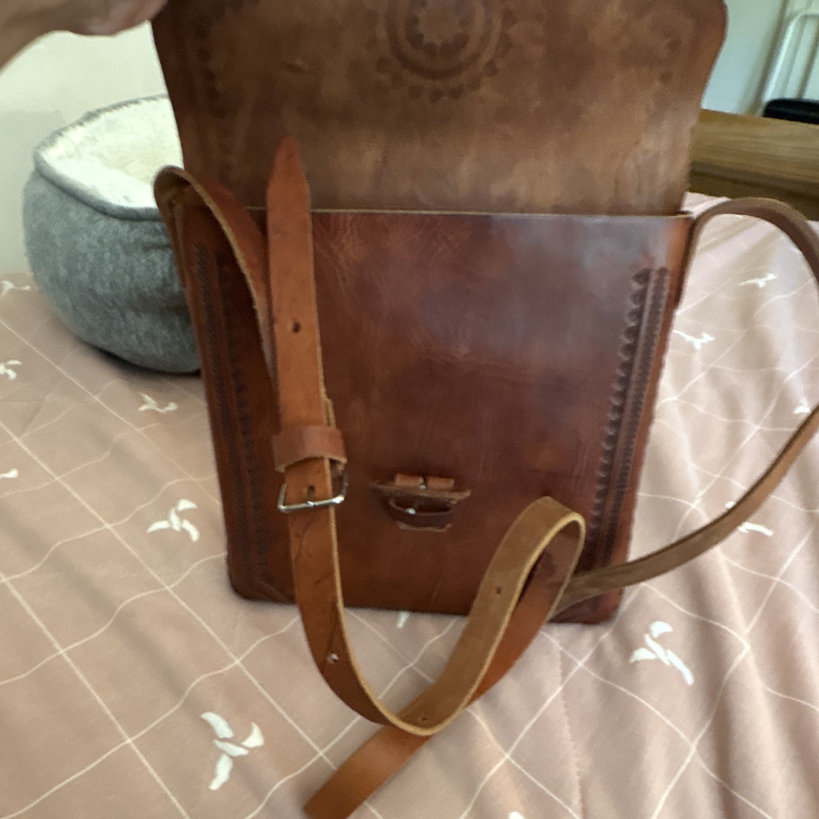 Brown Messenger Bag Shoulder Strap Buckle Closure Solid Unisex Adults