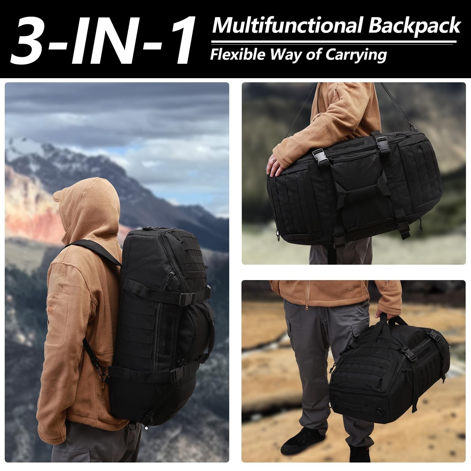 Large 55L Tactical Duffle Bag – 3-in-1 MOLLE Backpack for Gym, Sports, Outdoor