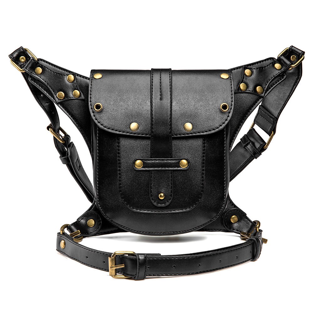 GEARDUKE Motorcycle Gothic Steampunk Leather Crossbody Shoulder waist Chest Bag