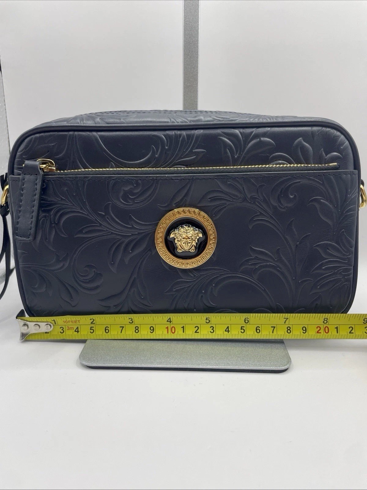 Versace Medusa Head Embossing Calf Leather Blue Crossbody Bag 1005464 IT NWT