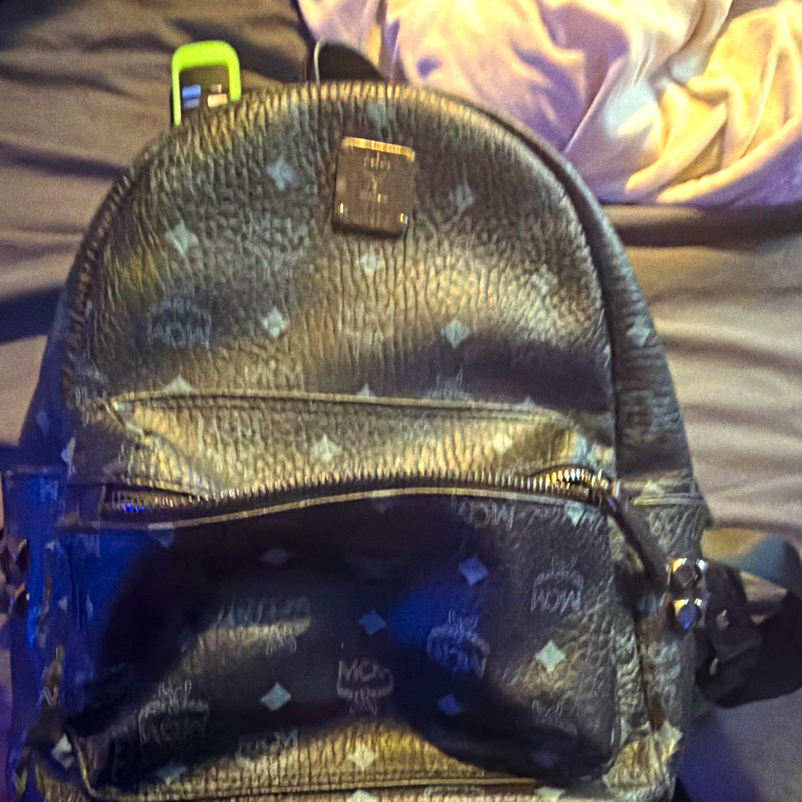 MCM Black Monogram Mini Backpack Zip Closure with Front Pocket Designer