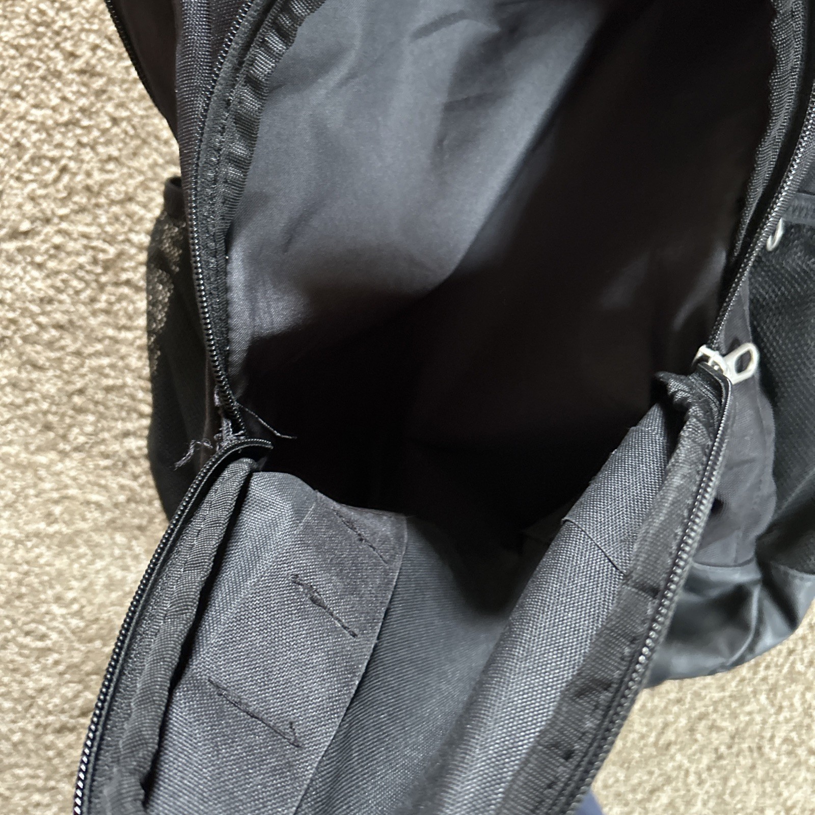 VTG Nike Nylon Backpack Black 4 Outside Zip Pockets 18x13x5 Zip Both Ways EUC