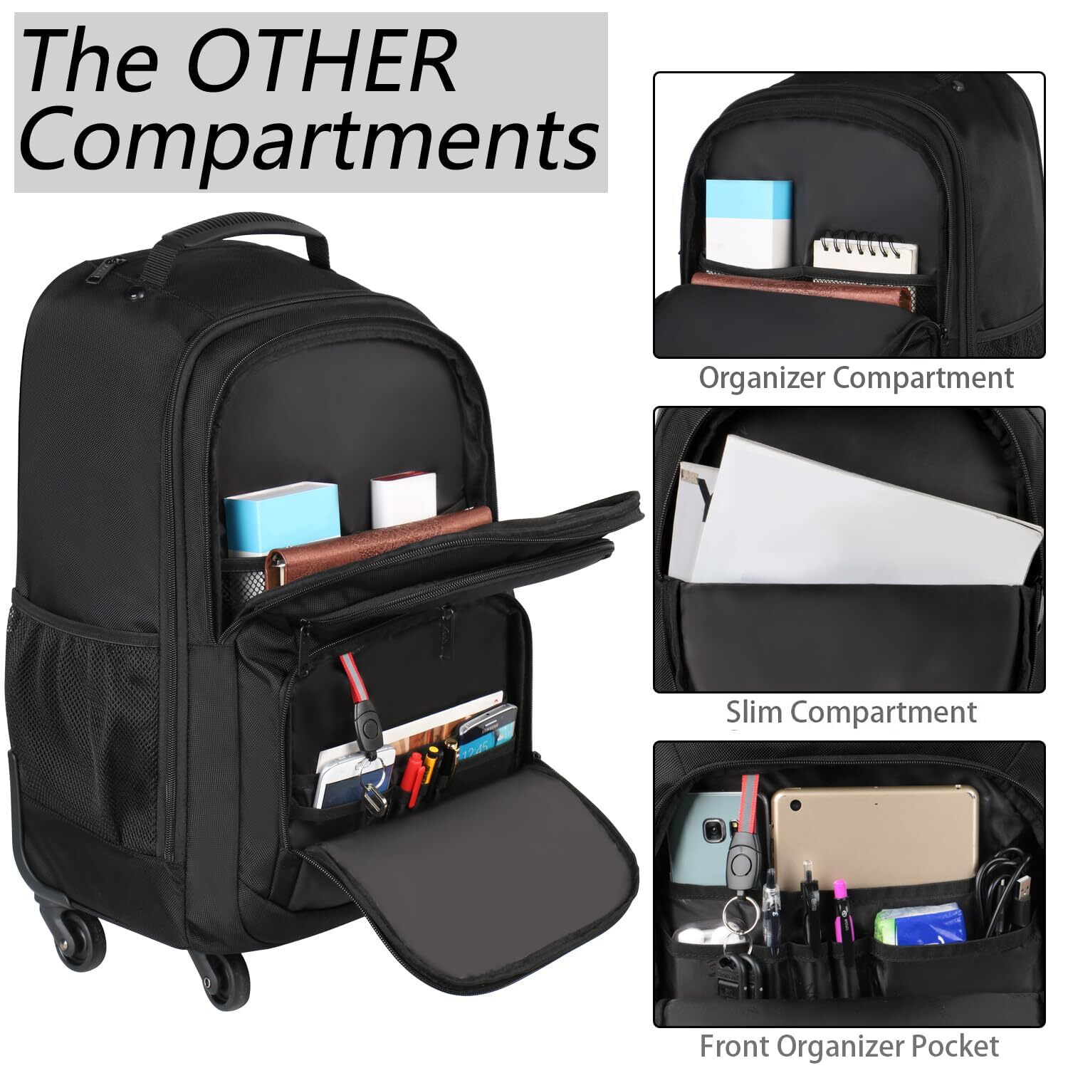 Rolling Backpack for Travel 4 Wheels Laptop Backpack for Women Men Water