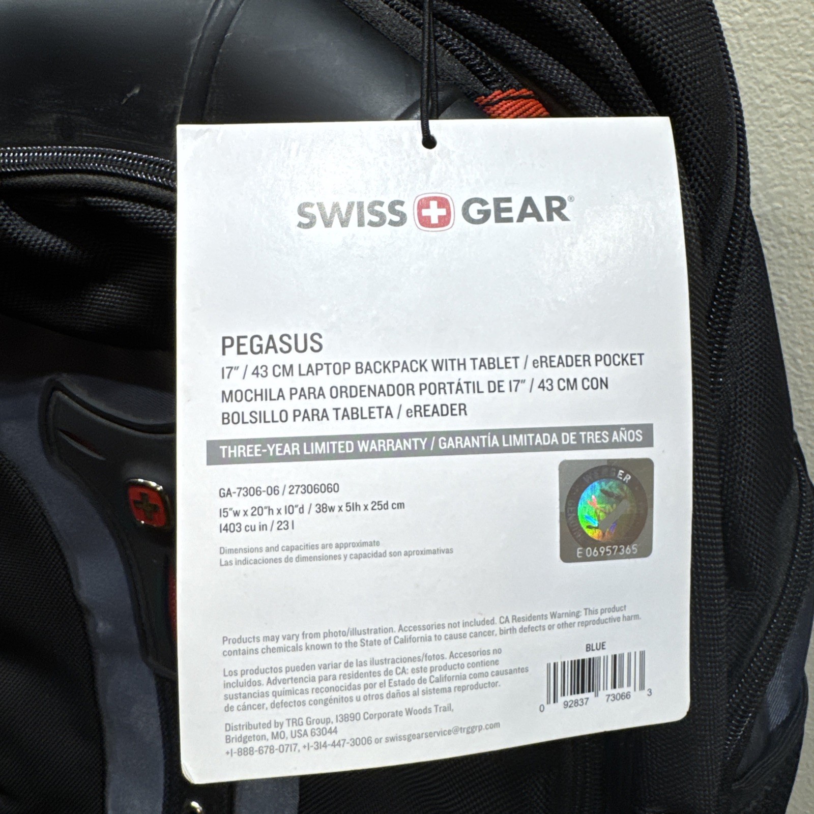 Wenger Pegasus 17″ Laptop Backpack SwissGear Travel Tablet Pocket Tech Black