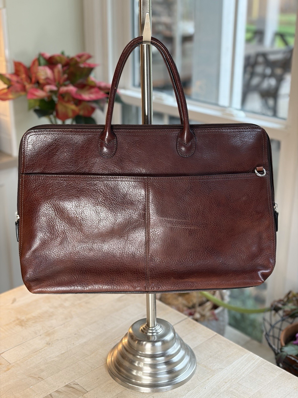 Wilson’s Red Brown Italian Leather Briefcase, Laptop Bag, Tote 12”x18”x4” VGUC
