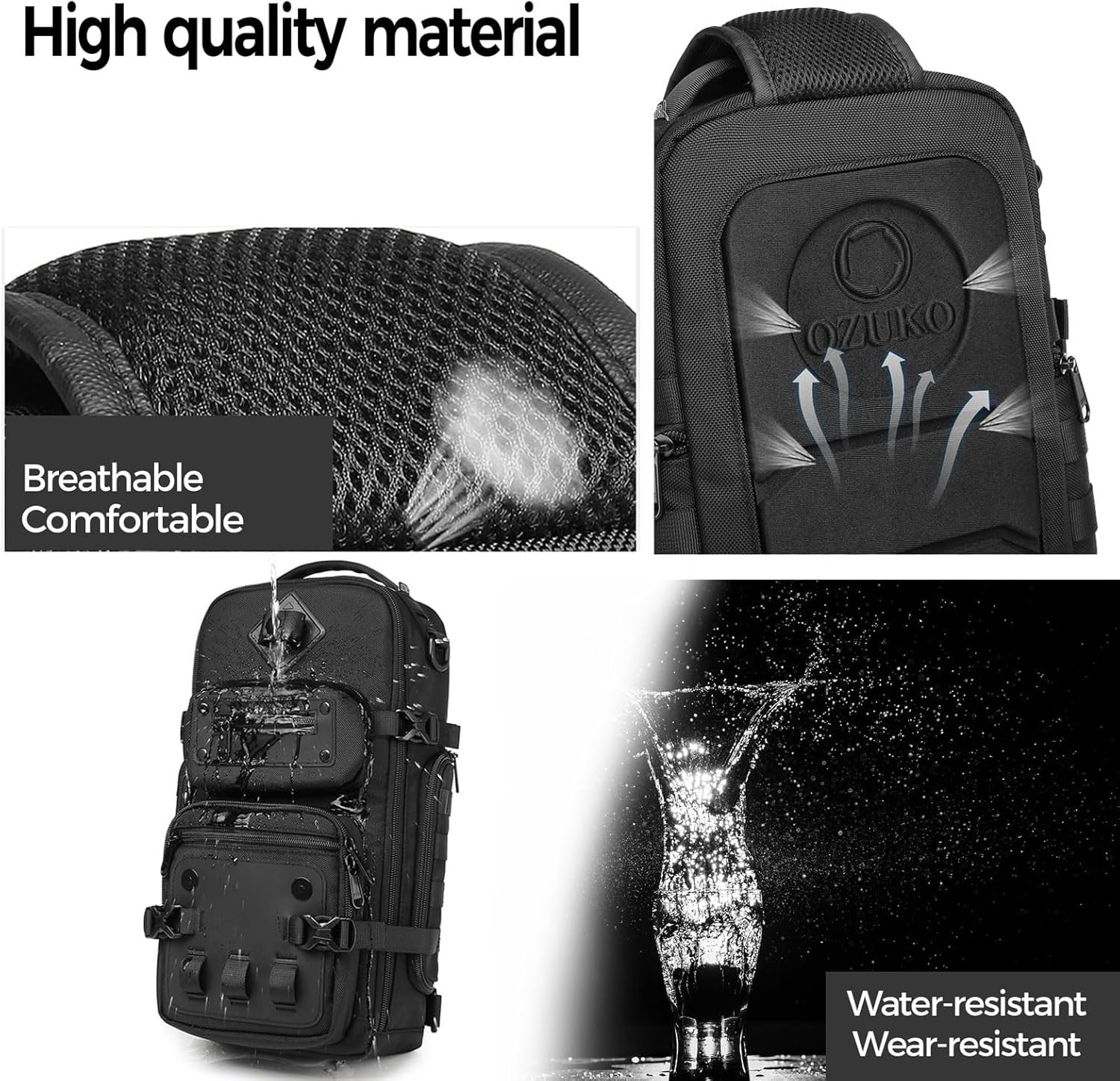 Sling Bag for Men, Large Capacity Crossbody Chest Pack, Water-Resistant Tactical