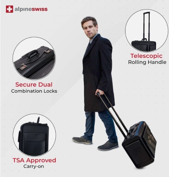 17″ Rolling Laptop Briefcase on Wheels Legal Size Attache Case