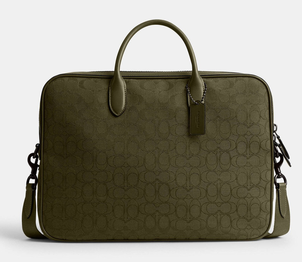 COACH Theo Work Signature Jacquard Bag Tote Crossbody ~NWT~ Olive drab CAK97