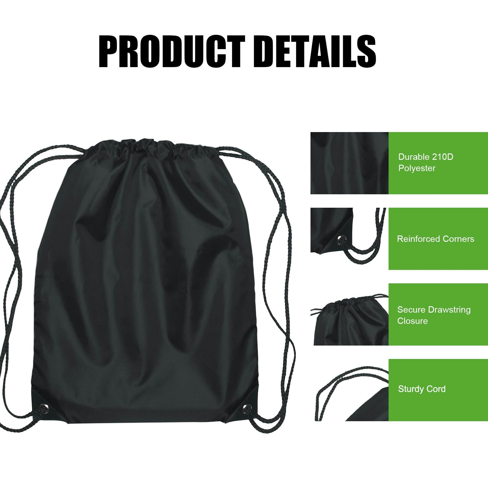 Promotional Blank Drawstring Bags, 12 Pack Sample Set, Mixed Colors (Black, W…
