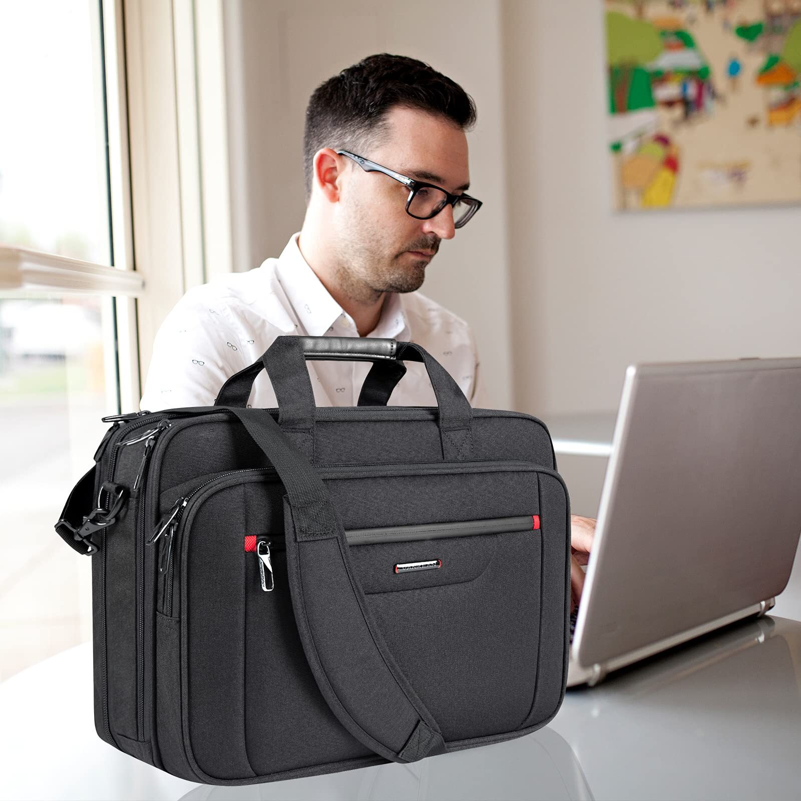 LAPTOP BAG Messenger Briefcase Expandable Case Handbag Black 17.3 Inch VANKEAN