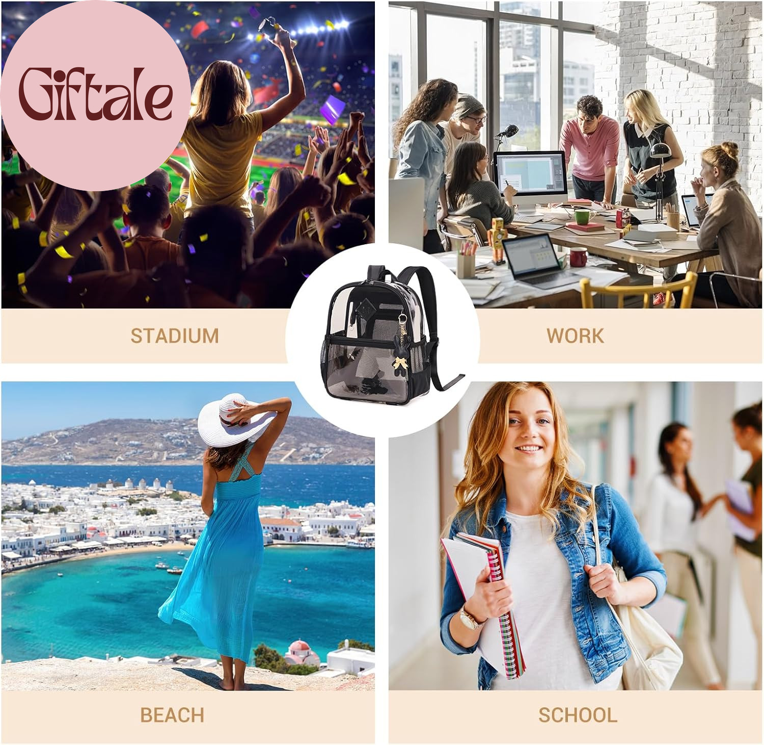 Clear Backpack for Stadium Events Approved 12×6×12, Thick TPU Mini Clear Bag wit