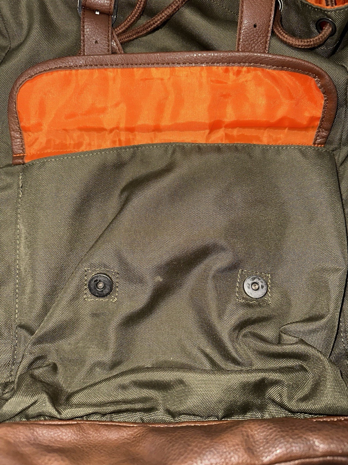 Vintage BENRUS Heritage Scout Backpack Green Brown Faux Leather Trim Excellent