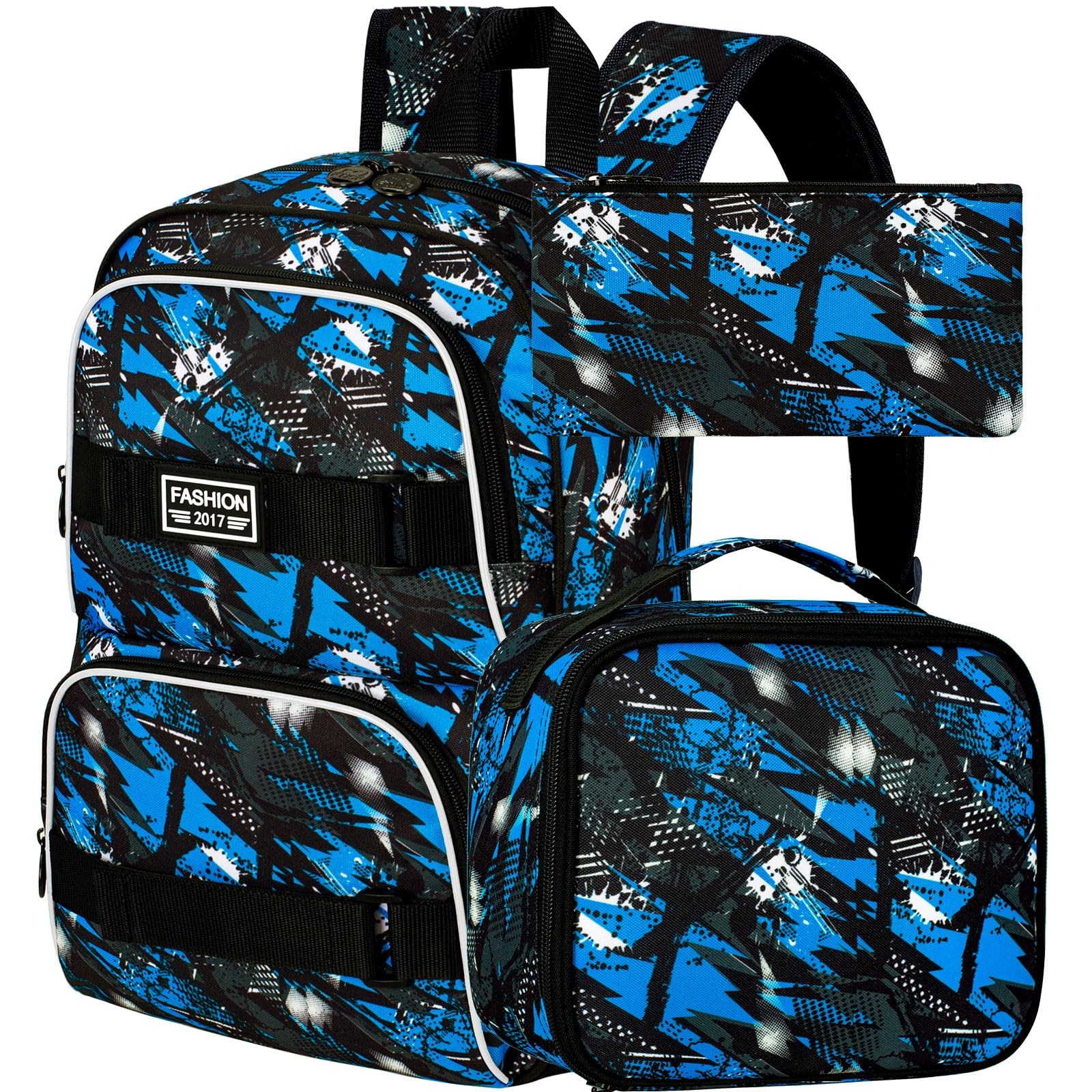 17 Inches Boys Backpack 3Pcs School Bookbag Set for Teens College Students Gr…