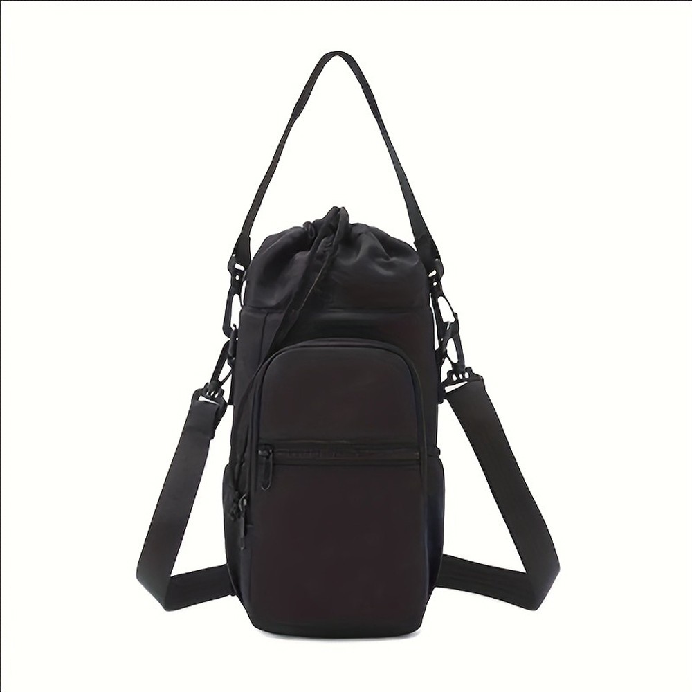 Insulated Water Bottle Carrier Bag One Shoulder Drawstring Crossbody Sling Pouch