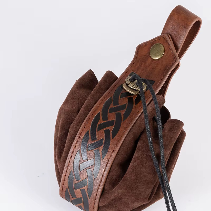 Medieval PU Leather Pouch Vintage Belt Drawstring Purse Viking Waist Bag Cosplay