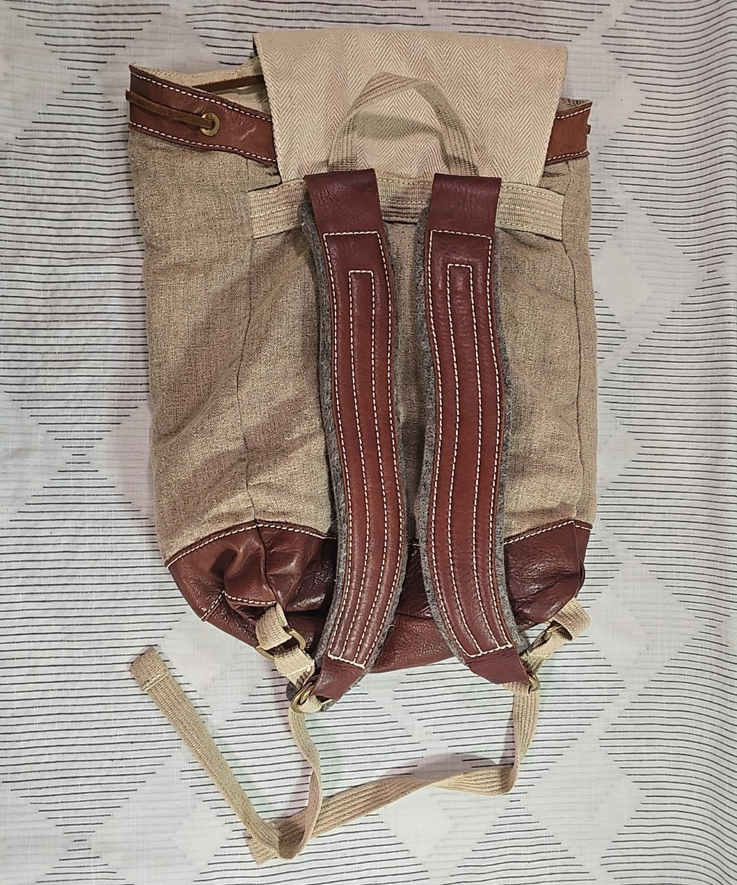 TERRA PAX Eco-friendly Hemp Linen Leather Beige TerraPax School Travel Backpack