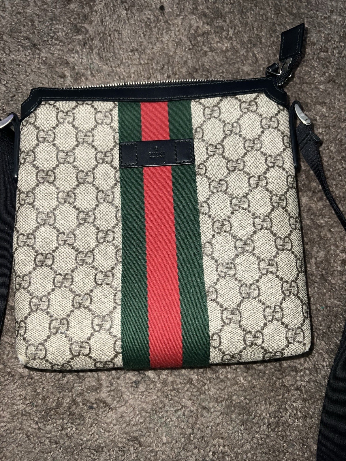 Gucci Messenger Supreme Web GG Brown/Red/Green (11H 10.6W 1.6D Strap 21.3)