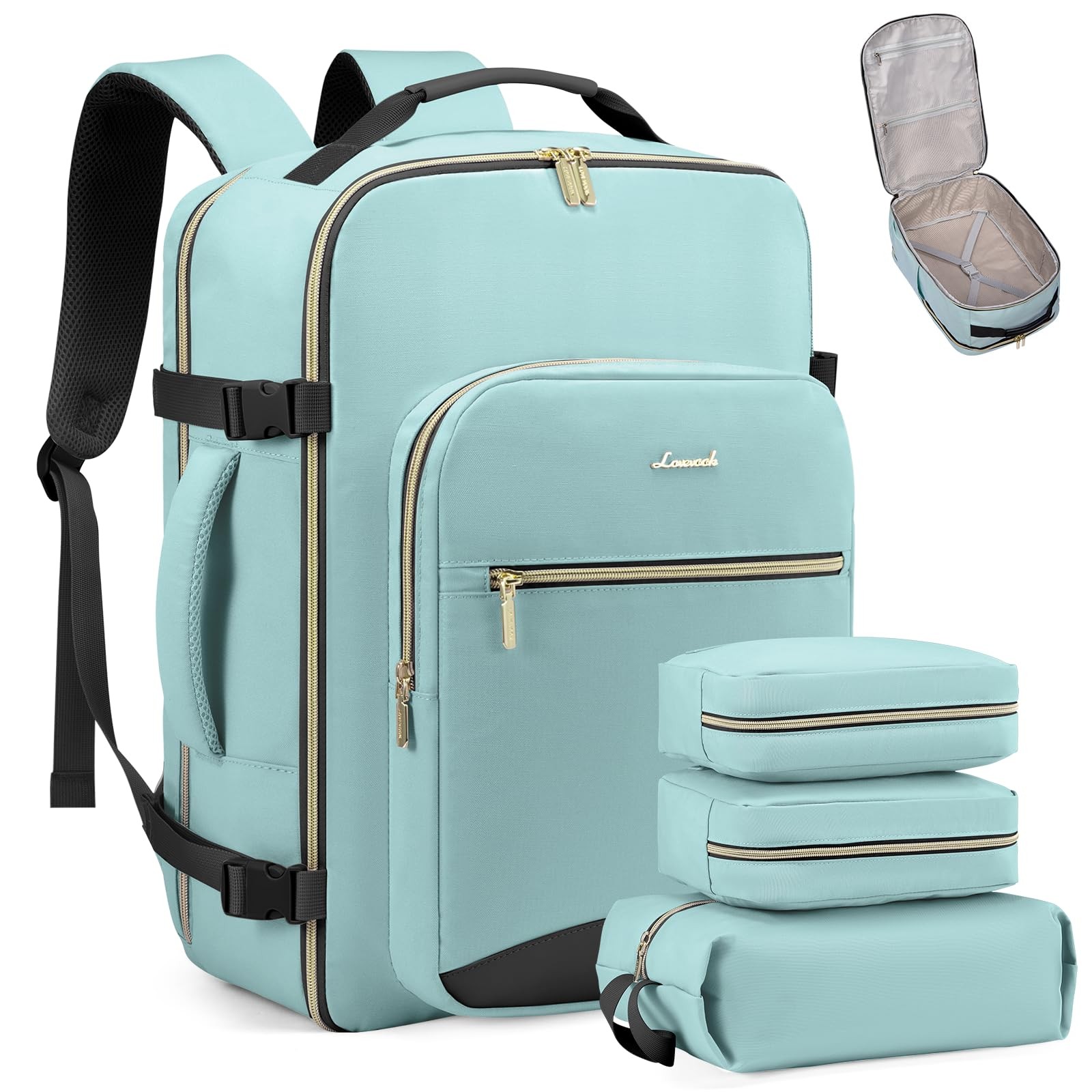 40L Travel Backpack Carry On, Fits 17″ Laptop, 3 Packing Cubes
