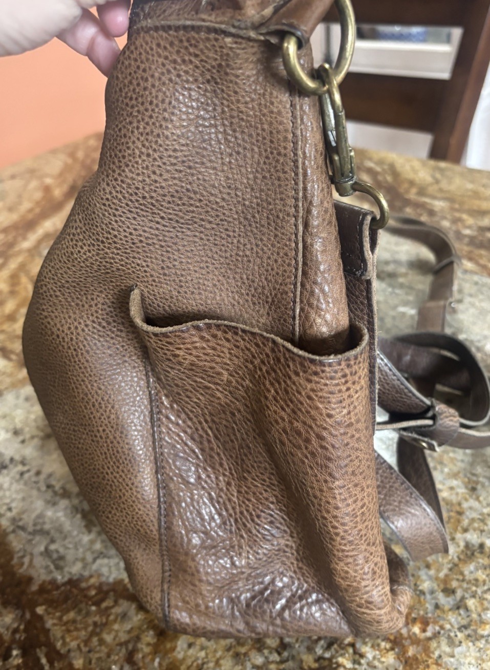 DULUTH TRADING Co. Large Brown Leather Sling Crossbody Shoulder Travel Bag