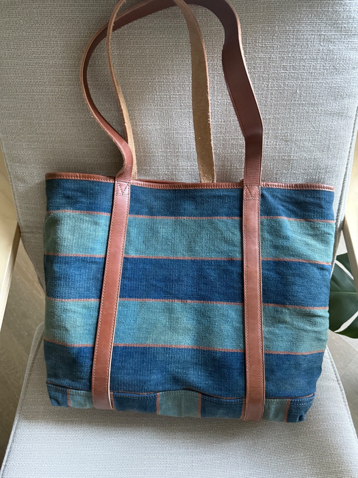 Used *RRL Japan* Hand-Woven Indigo Striped Tote Bag