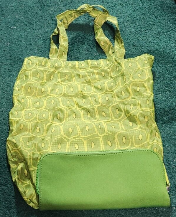 Crocs Hideaway Reusable Shopping Bag Green & Yellow Good Condition
