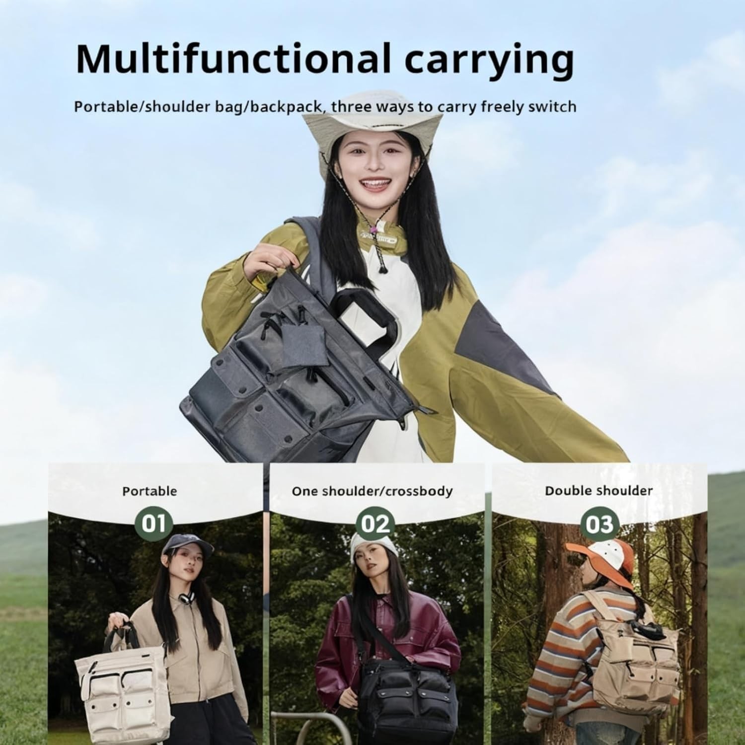 14 Inch Convertible Khaki Laptop Backpack Purse for Women Travel Work, 3 In 1…