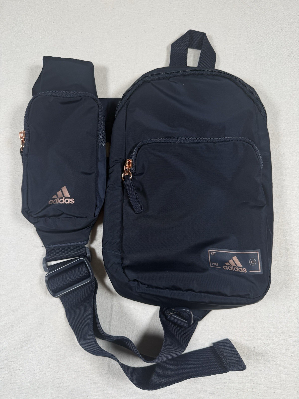 Adidas Essentials 3 Sling Crossbody Bag, Dark Navy w/ Rose Gold accents Travel