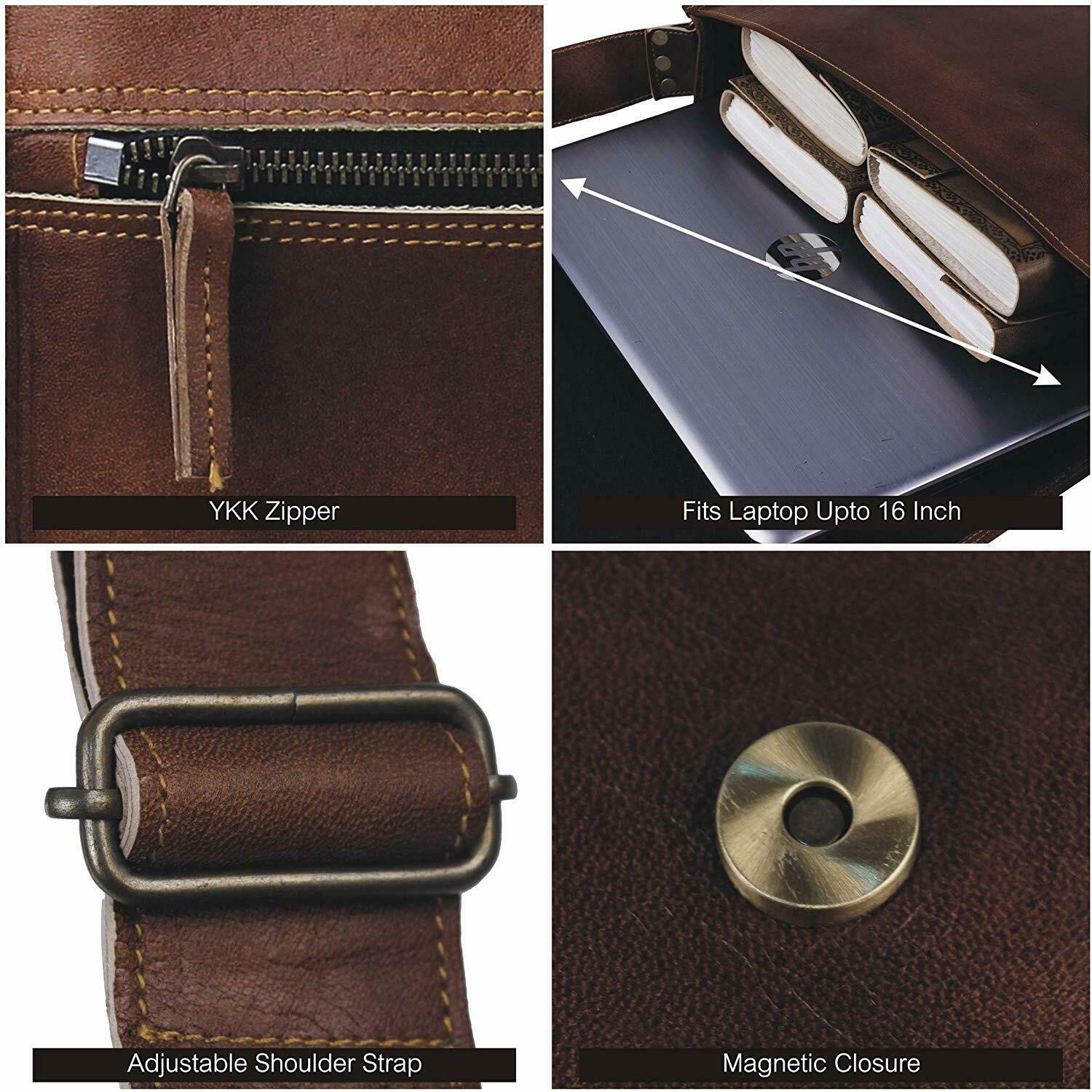 Bag Leather Messenger Briefcase Laptop Men Business Shoulder Professional Cross