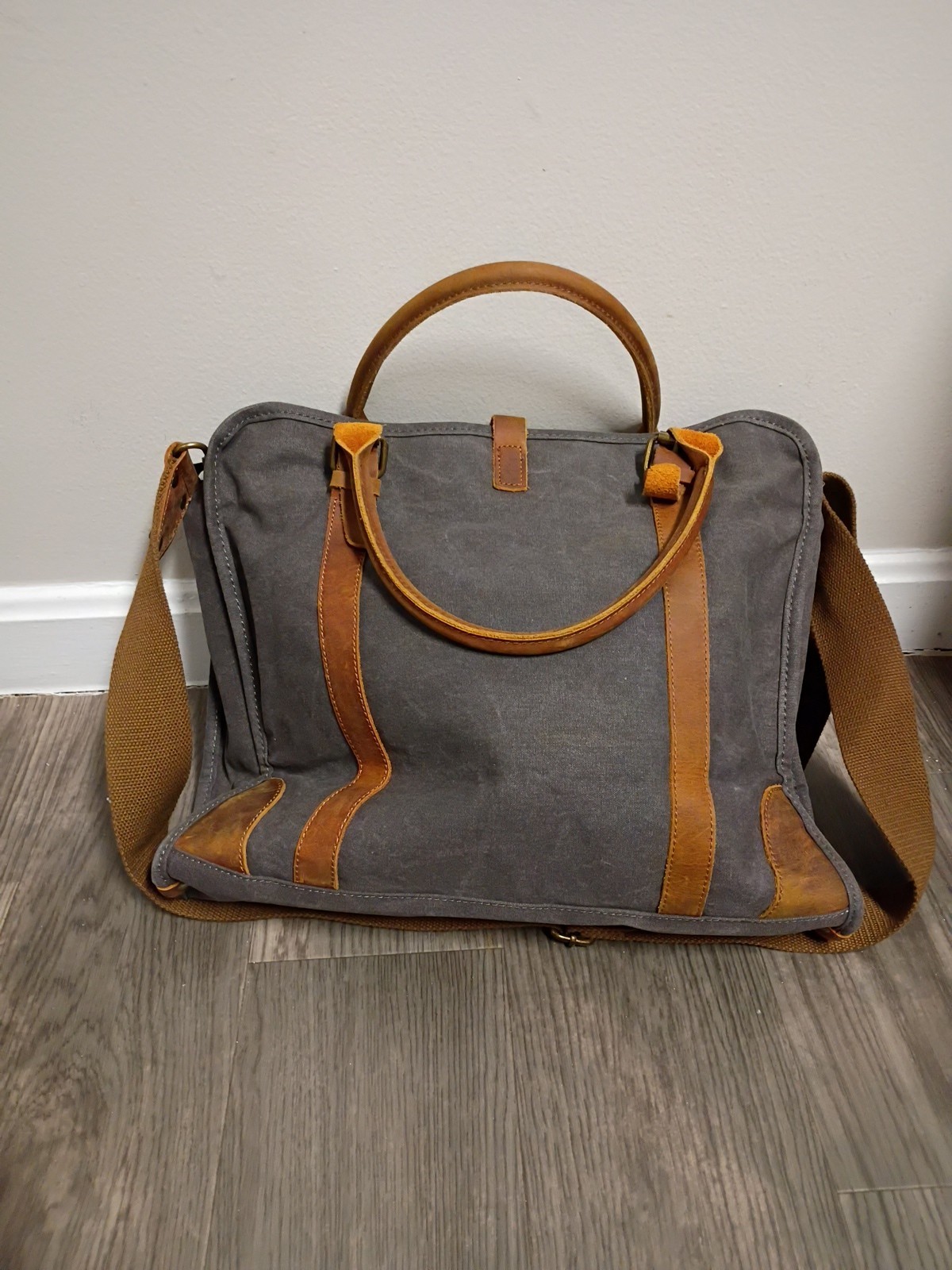 Handcrafted Waxed Canvas Full Grain Leather Messenger Tote Bag