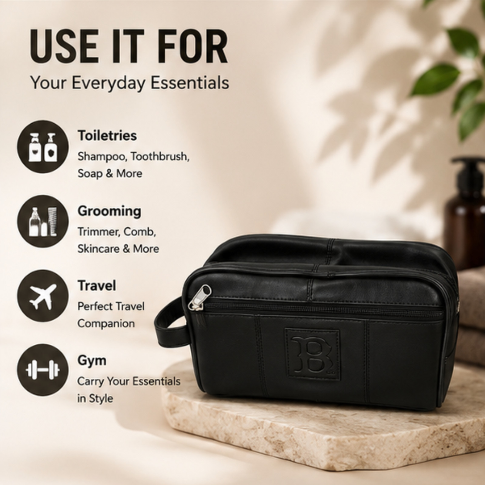 Men’s Toiletry Wash Bag Travel Cosmetic Shaving Organizer Black & Camo Zip