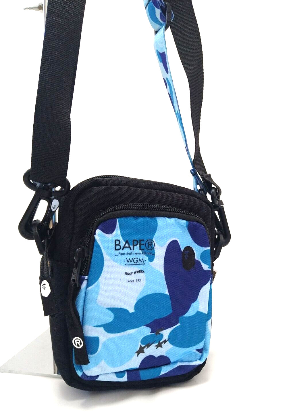 BAPE A Bathing Ape ABC Mini Shoulder Bag Camo Blue 2 Straps W:5.5in H:7in