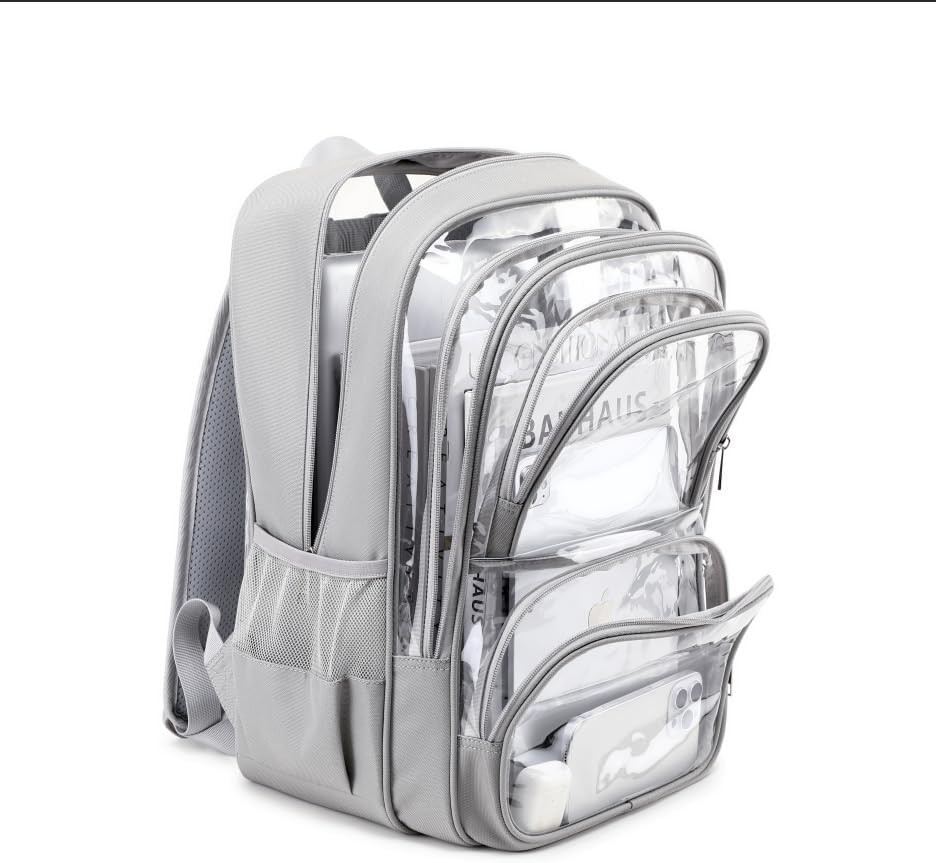 Large Clear Backpack with Multiple Compartments, Heavy-Duty Transparent Bookbag