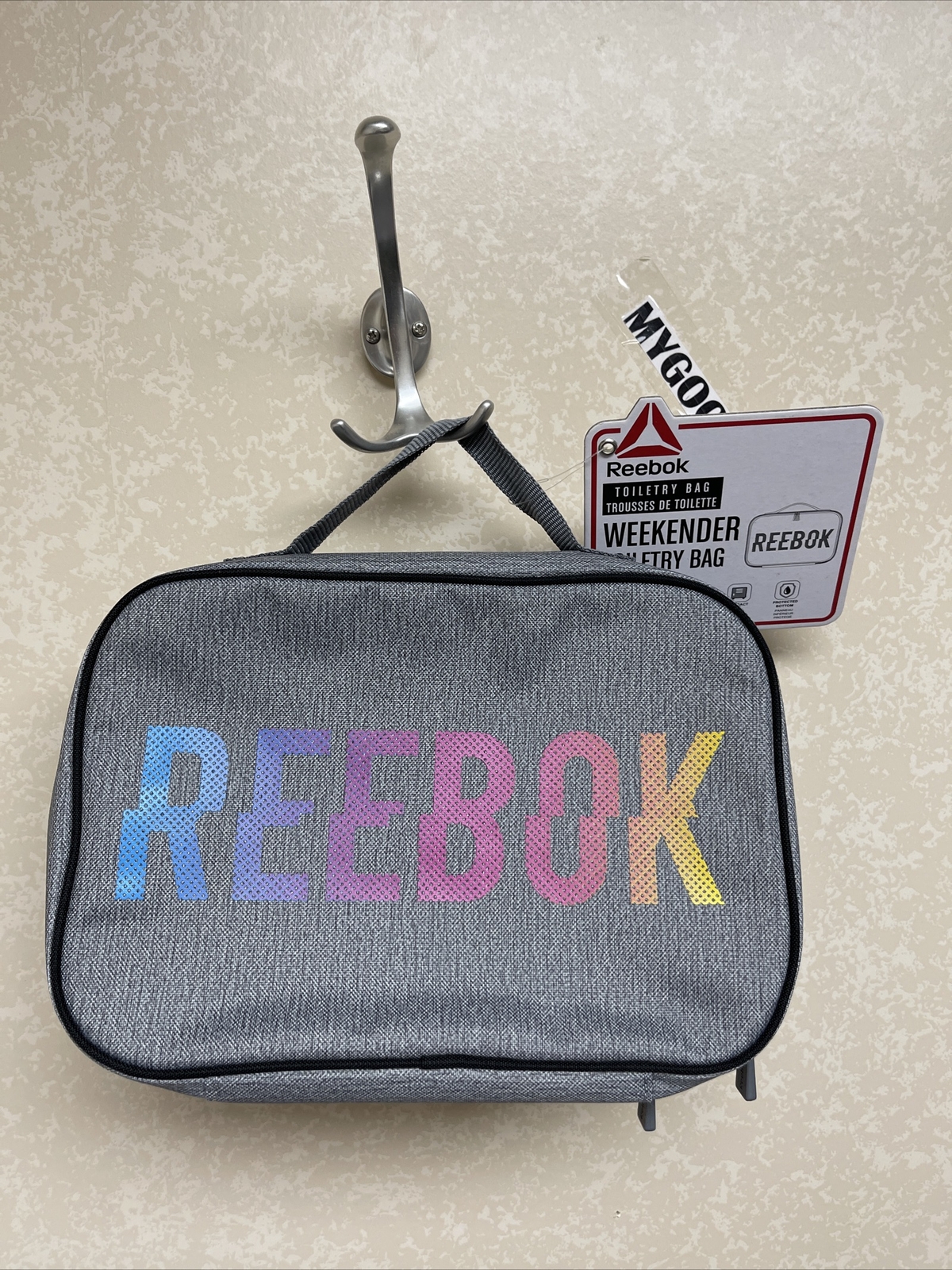 Reebok Weekender Toiletry Bag Travel Gray 2 Compartment Zippers 11”x7.5”x4.5”